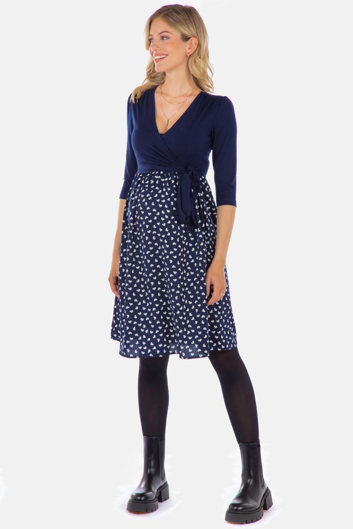 Umstands- und Stillkleid in Wickeloptik mit Herz Print navy