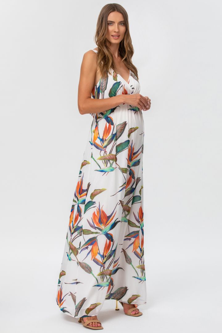 Maxi Umstandsträgerkleid mit Strelizien Print