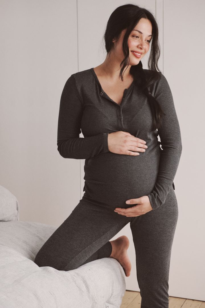 Rib Maternity and Nursing Shirt with Button Front