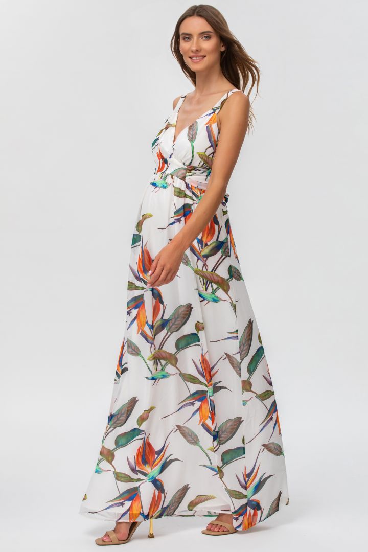 Maxi Umstandsträgerkleid mit Strelizien Print