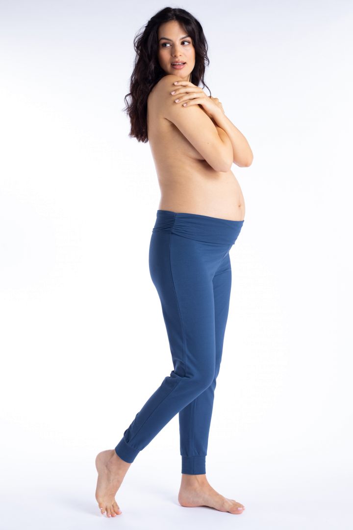 Organic Foldover Maternity Lounge and Pyjama Trousers blue