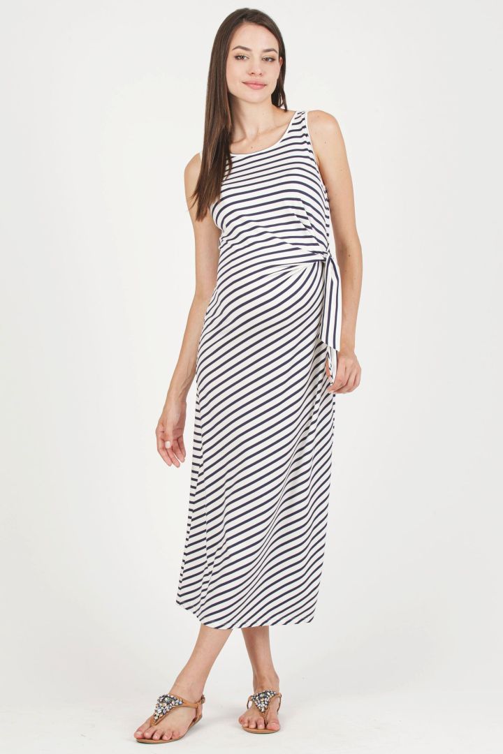 Umstandskleid mit Knoten-Detail gestreift
