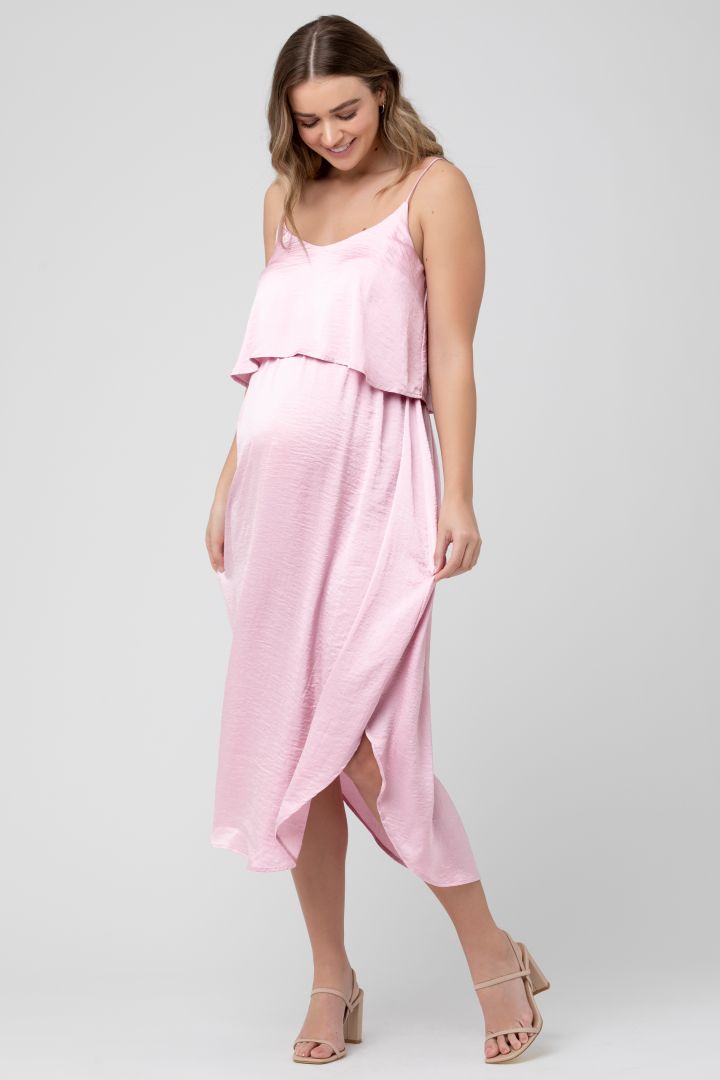 Zweilagiges Umstands- und Stillkleid mit Spaghettiträgern hellrosa