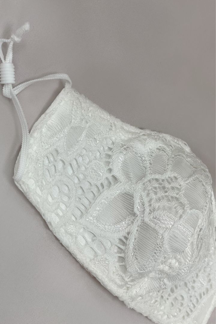 Wedding Face Mask with Flower Lace and Pouch