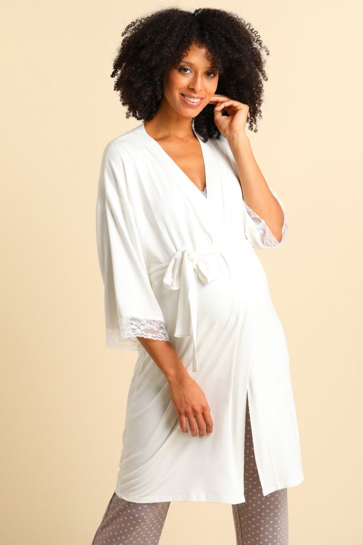 Modal Dressing Gown with Lace offwhite