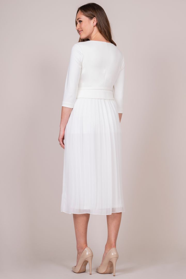 Umstandsbrautkleid 3/4 Arm mit Plisseerock weiß