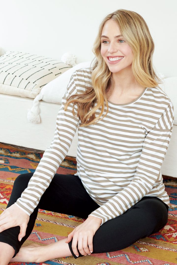 Maternity and Nursing Shirt with Stripes khaki/white