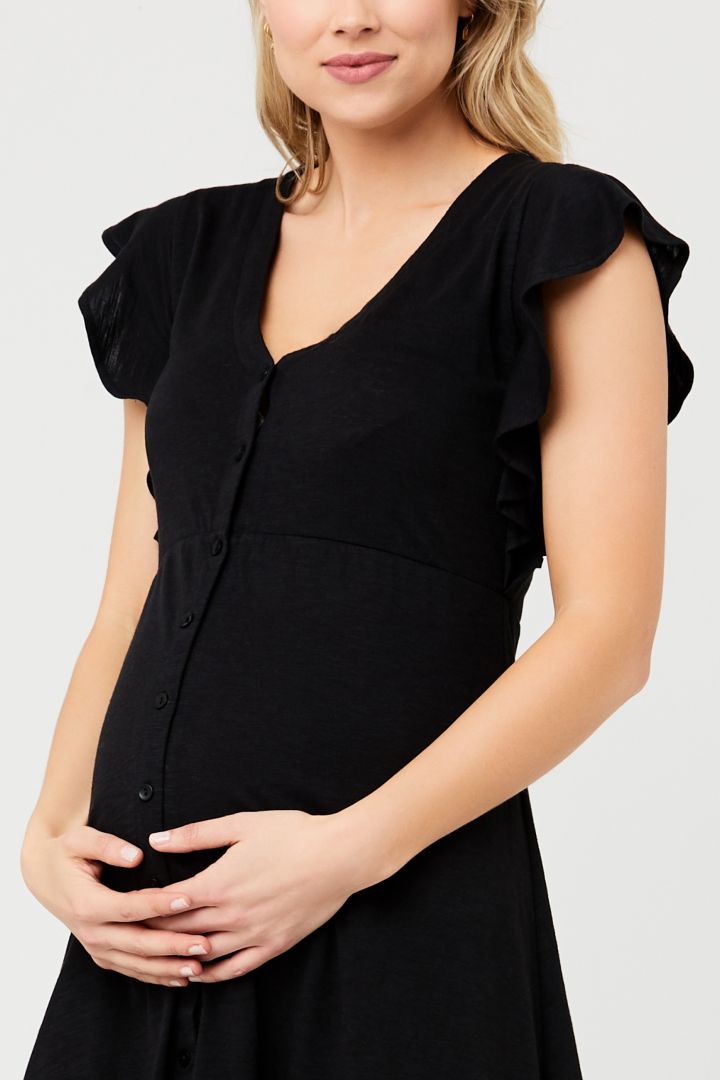 Midi Maternity Dress with Button Placket