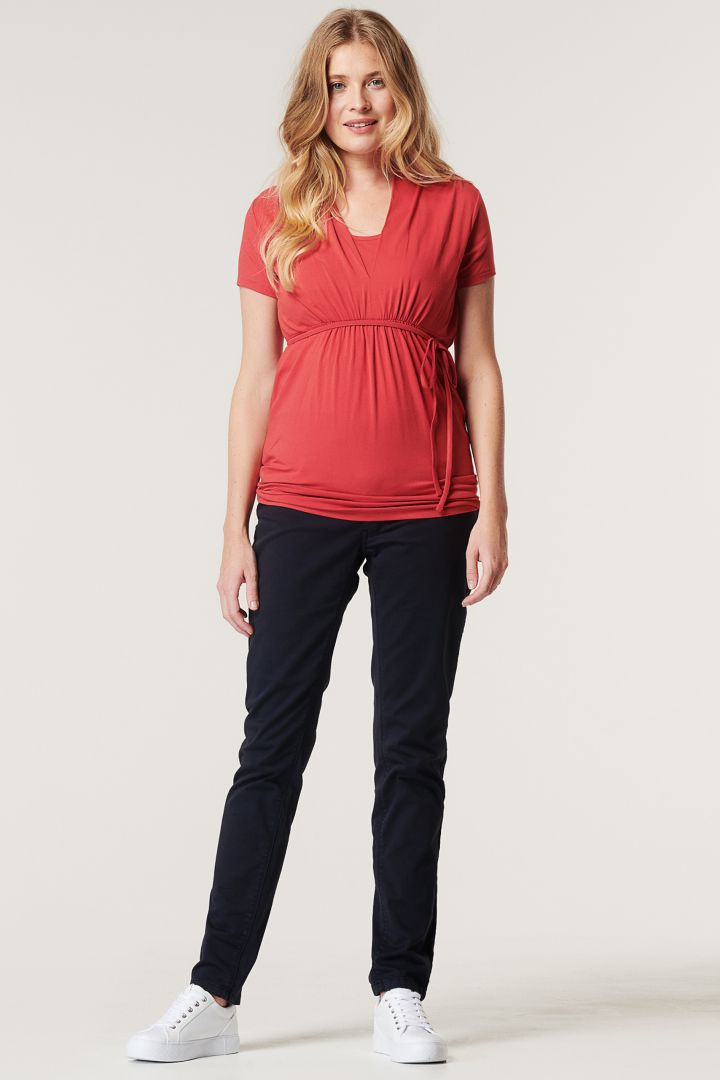 Ecovero Umstands- und Stillshirt mit Bindegürtel rot