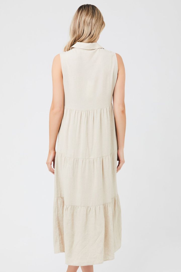 Midi Maternity and Nursing Tiered Dress sand