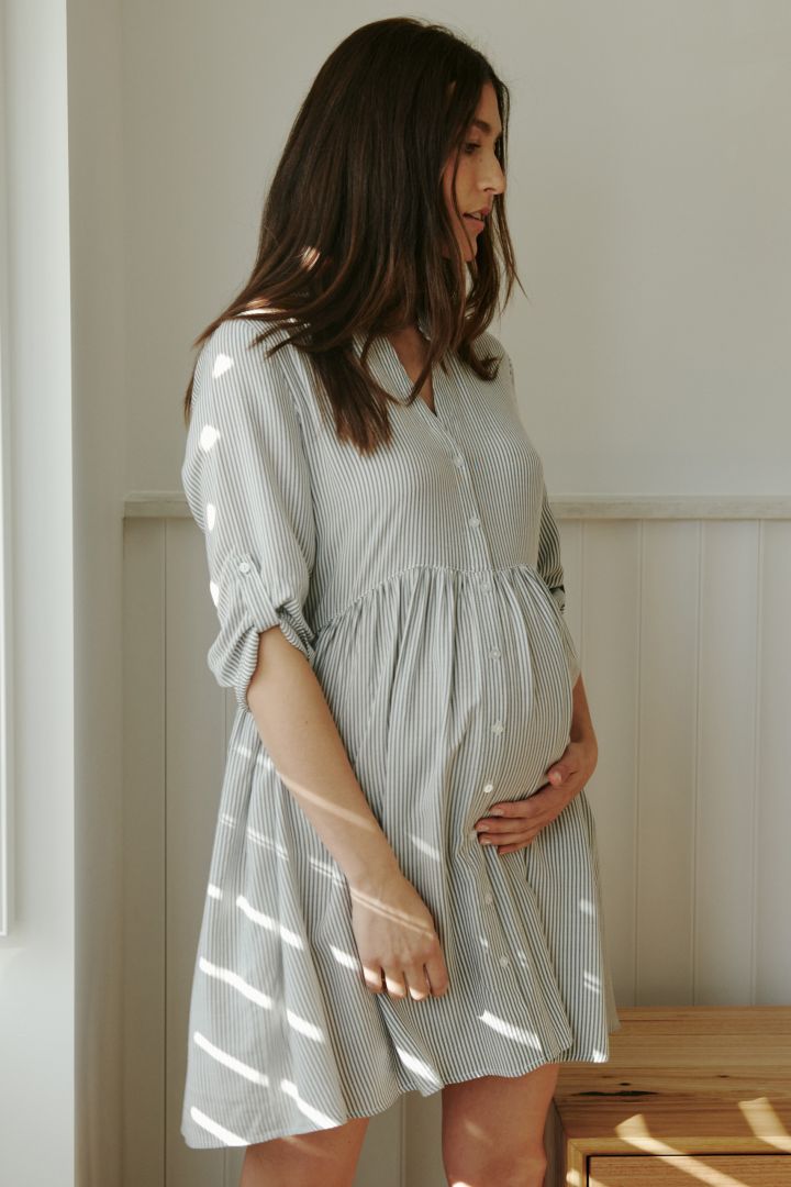 Maternity and Nursing Tunic Dress with Stripes