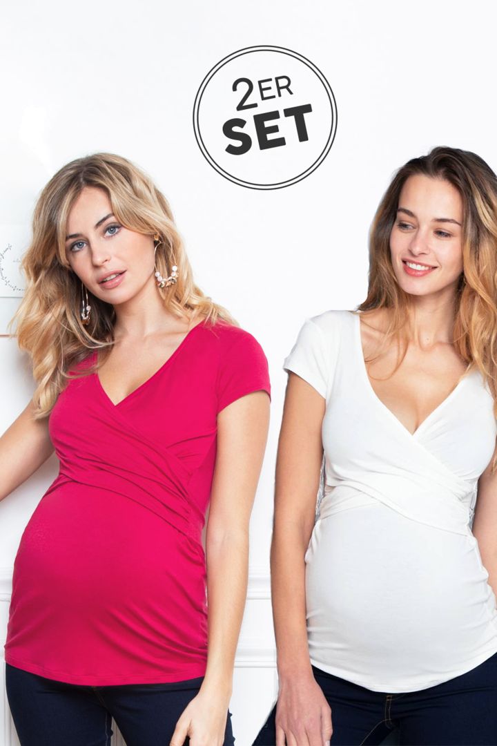 Double pack Ecovero Maternity and Nursing Shirt ecru/berry
