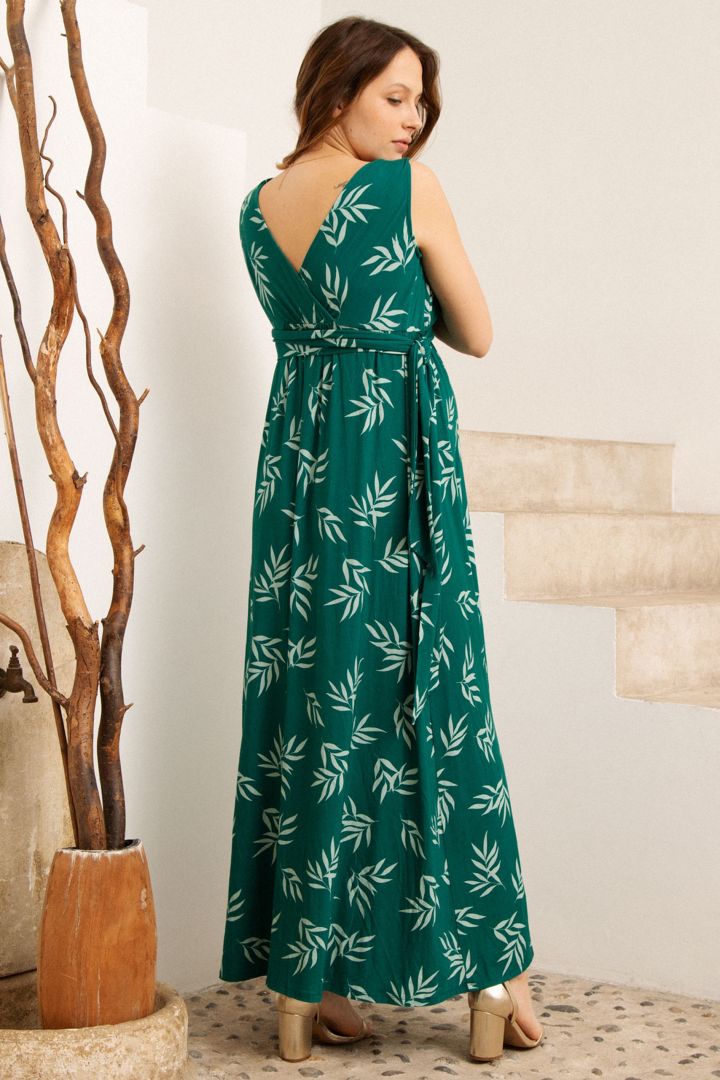 Maxi Umstands und Still- Trägerkleid mit Palmen Print