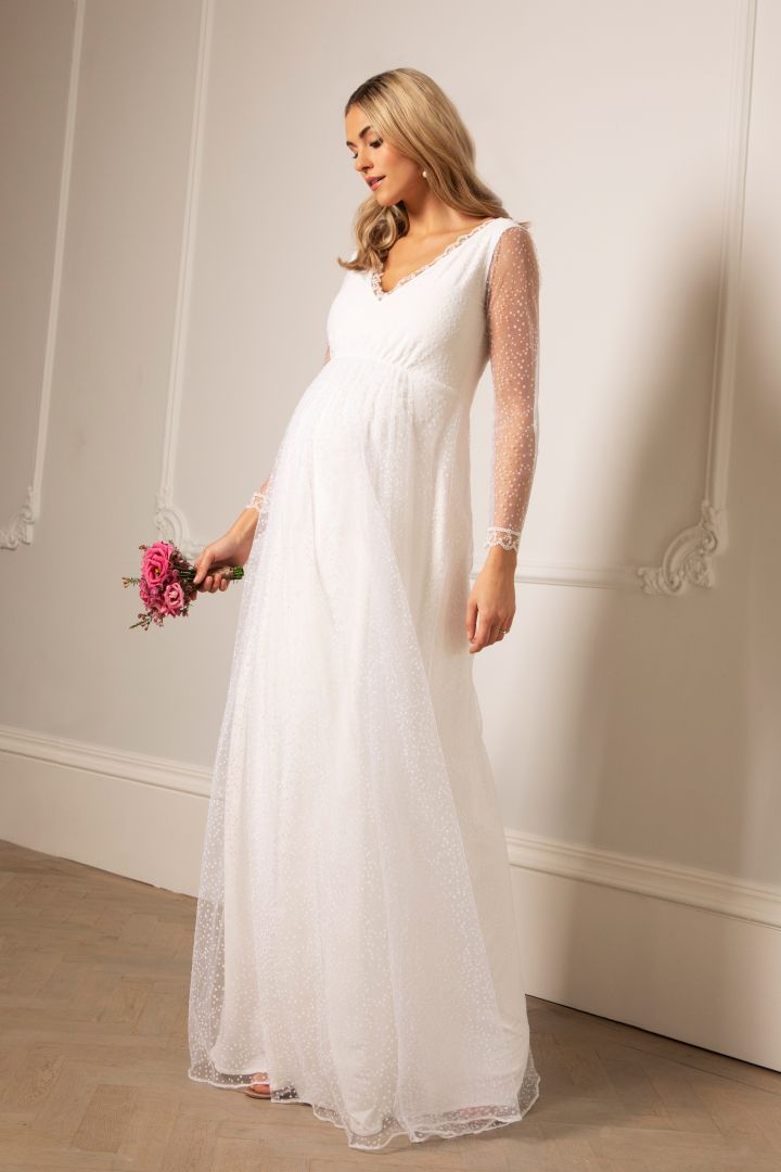 Spitzen Umstandsbrautkleid lang White Snow