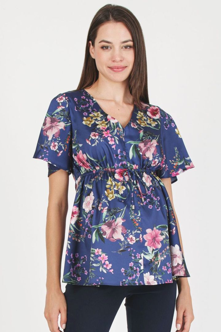 Eco Satin Umstands- und Stillbluse blau