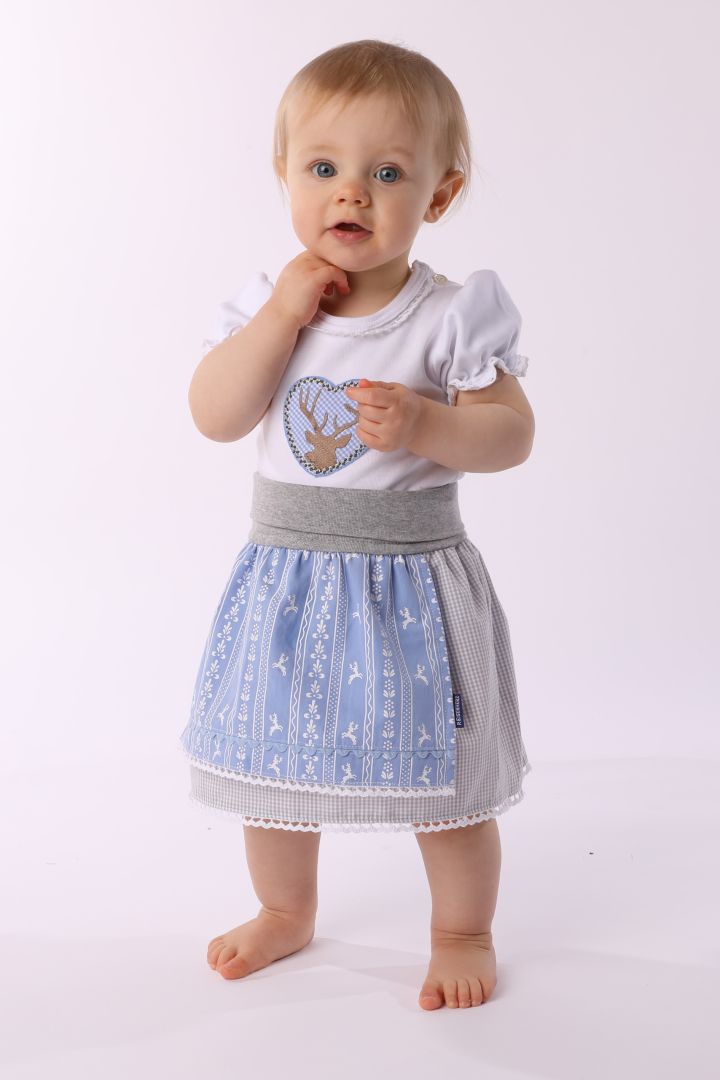 Trachten Body mit Puffärmeln und Hirschapplikation hellblau