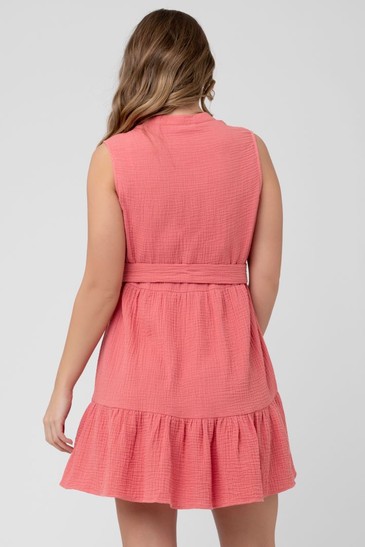 Maternity and Nursing Dress with Flounces coral