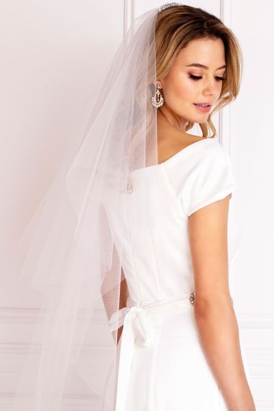 Schleier mit Schmuckstein-Kamm lang