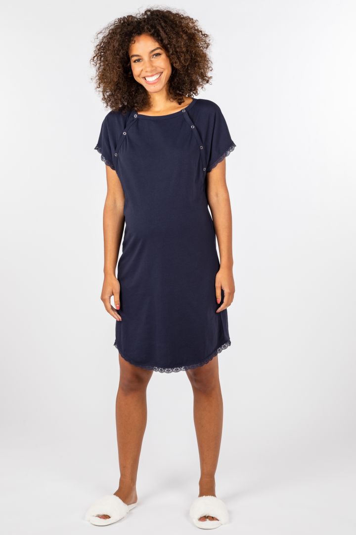 Organic Geburtskleid und Stillnachthemd navy