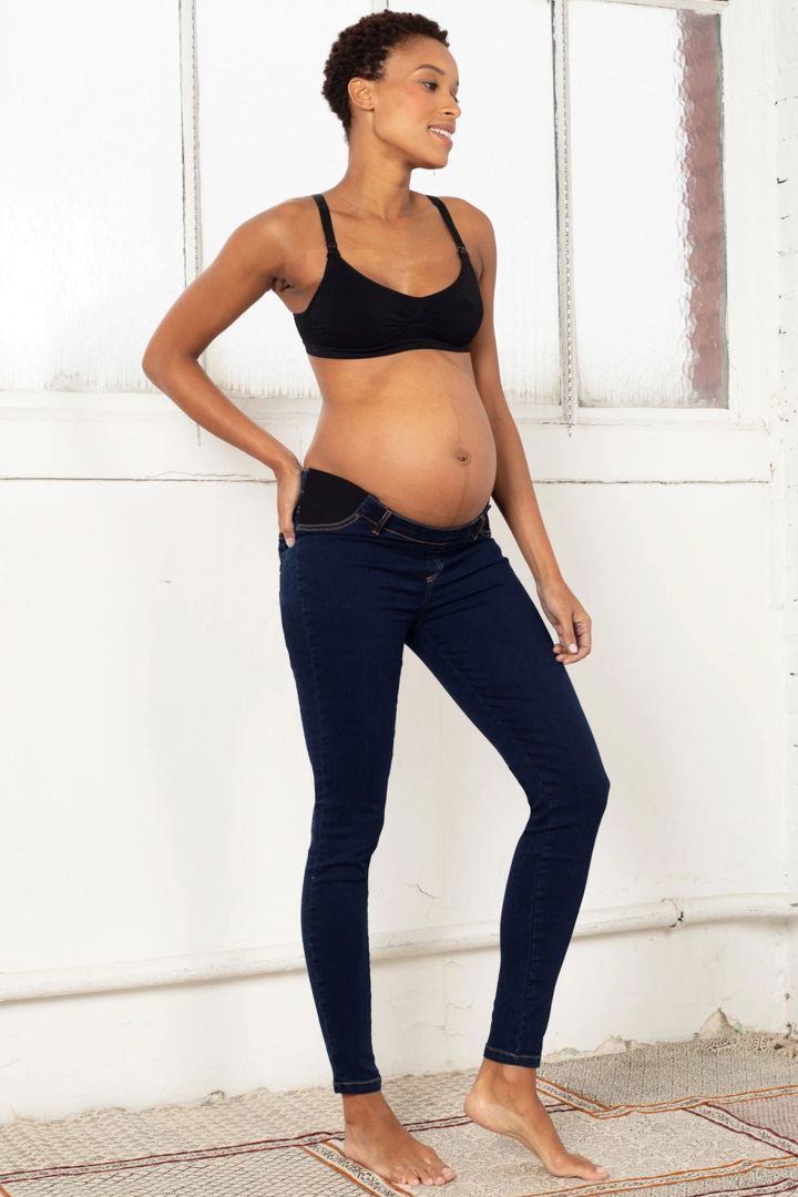 Slim Fit Unterbauch Umstandsjeans mit Stretch Einsätzen dark indigo