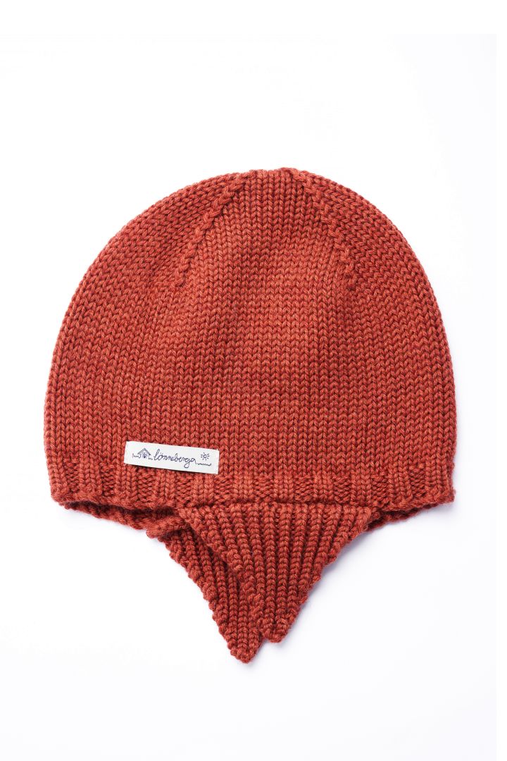 Knitted Hat with Earflaps in Merino Wool rust