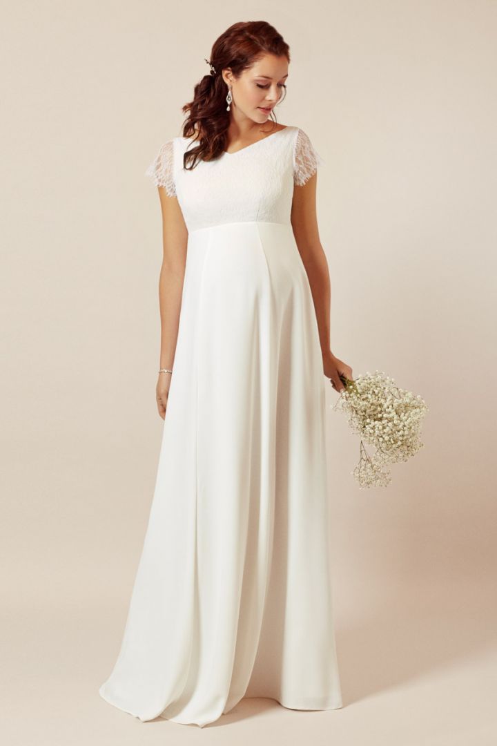 Umstandsbrautkleid mit Spitzenoberteil lang