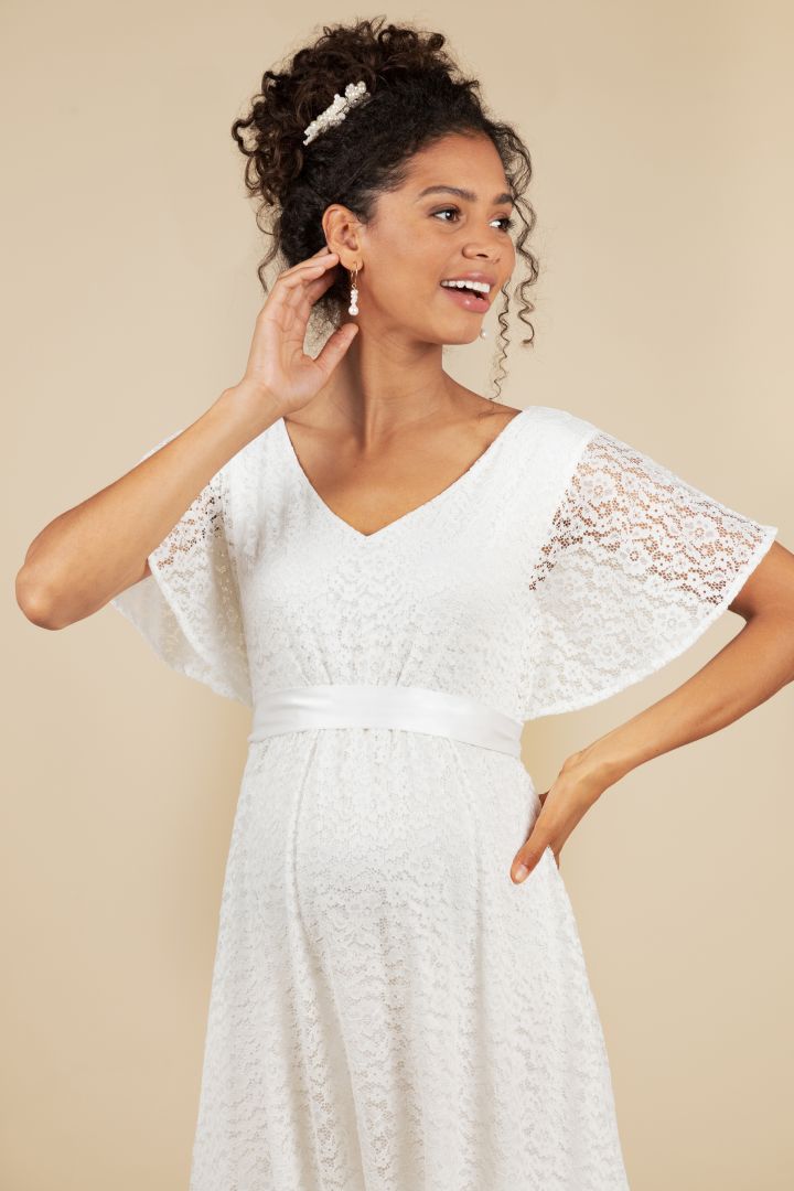 Midi Umstandsbrautkleid mit Blumenspitze