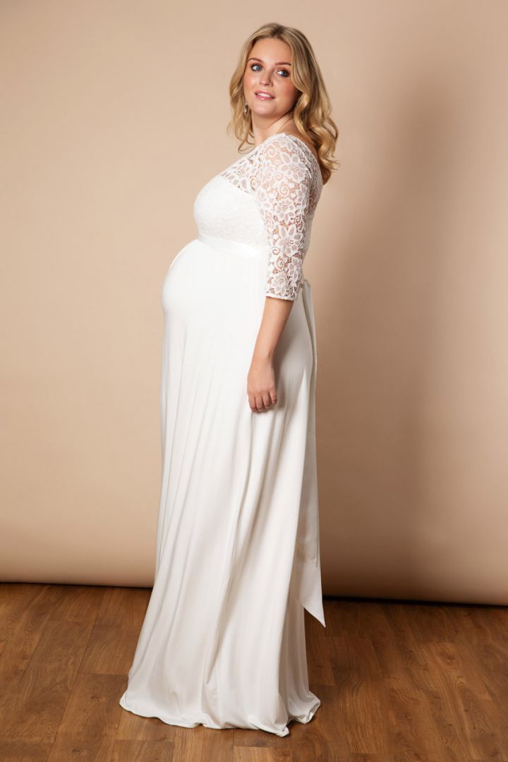 Plus Size Umstandsbrautkleid mit Rückenausschnitt lang