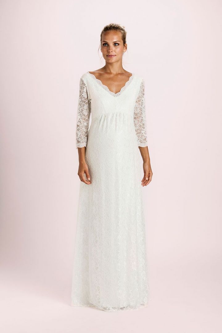 Umstandsbrautkleid mit Spitzenärmeln lang