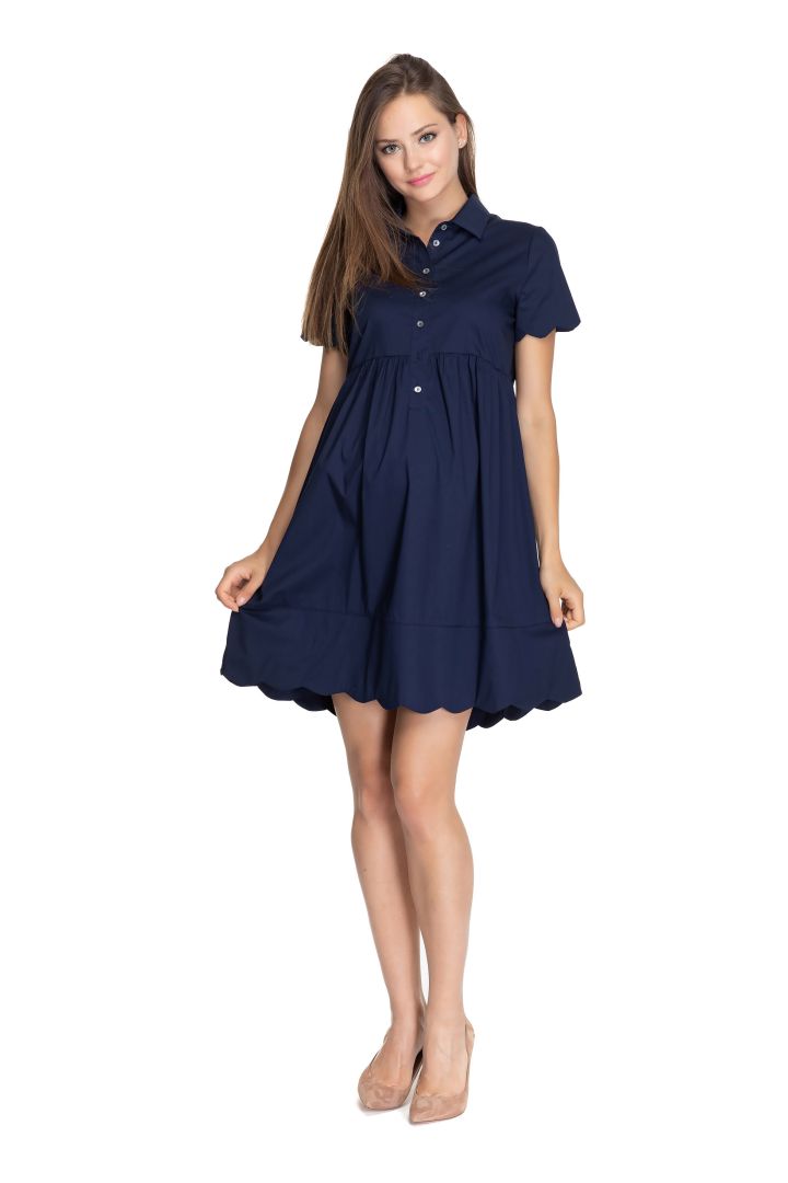 Maternity and Nursing Dress with Shell Tuc Hem dark blue