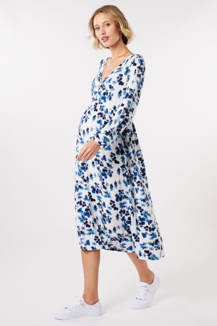 Midi Umstands- und Stillkleid mit Ginkgo Print