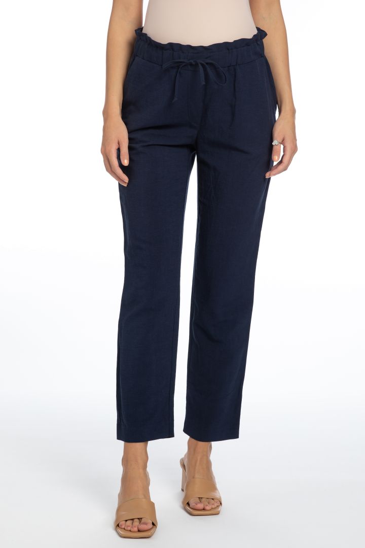 Paperbag Linen Maternity Trousers navy