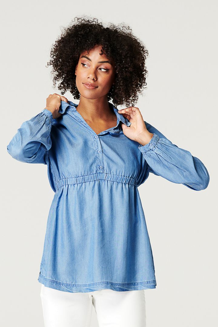 Tencel Maternity and Nursing Tunic Denim-Style