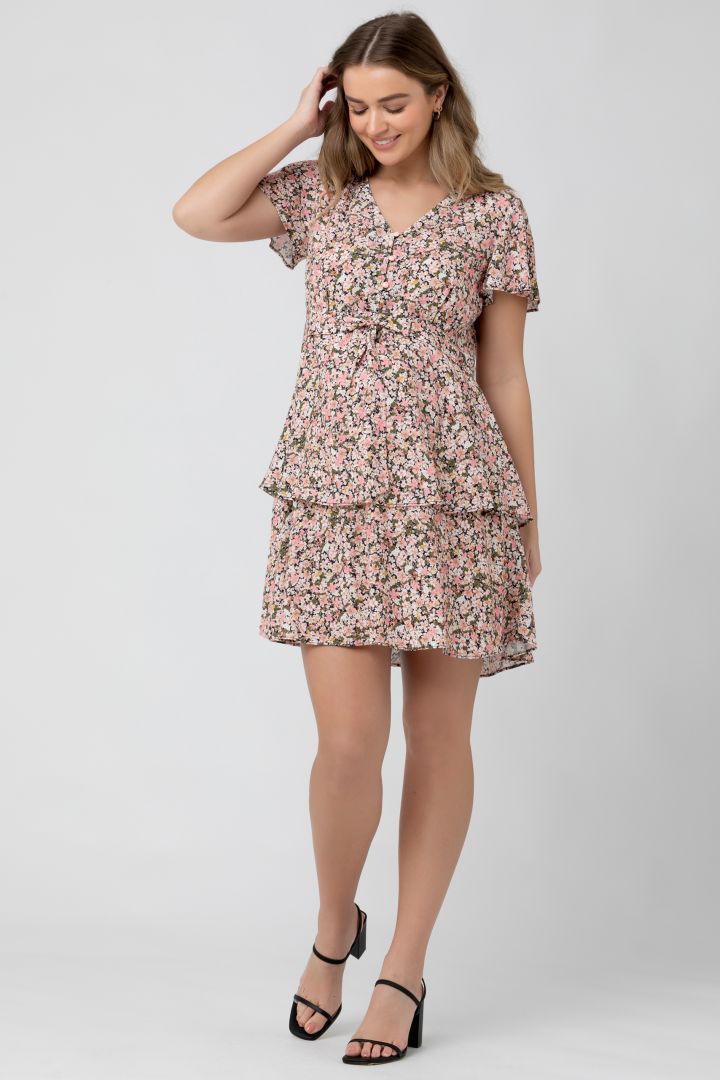 Layered Umstands- und Stillkleid mit Blumen Print