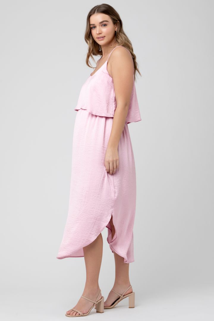 Zweilagiges Umstands- und Stillkleid mit Spaghettiträgern hellrosa