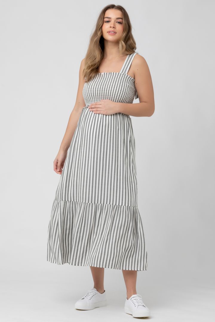 Umstandsträgerkleid mit Streifen grau-weiß