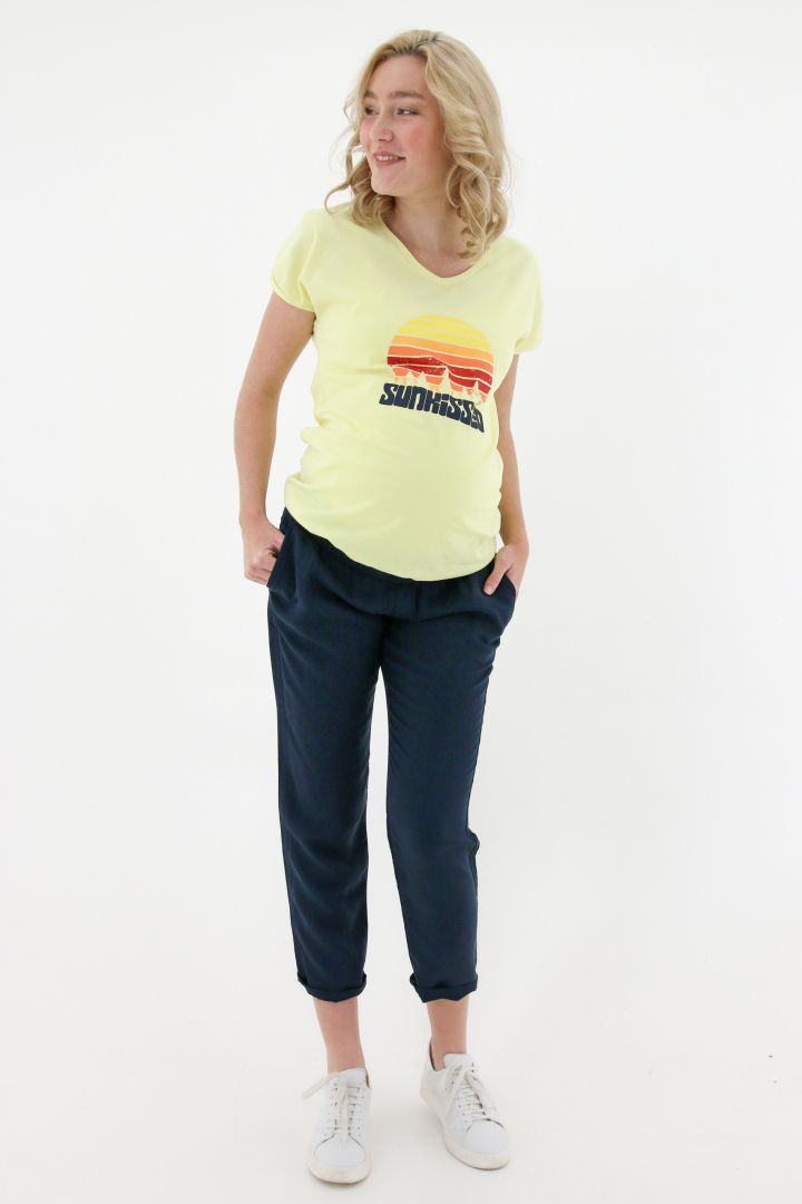 7/8 Linen Maternity Trousers navy
