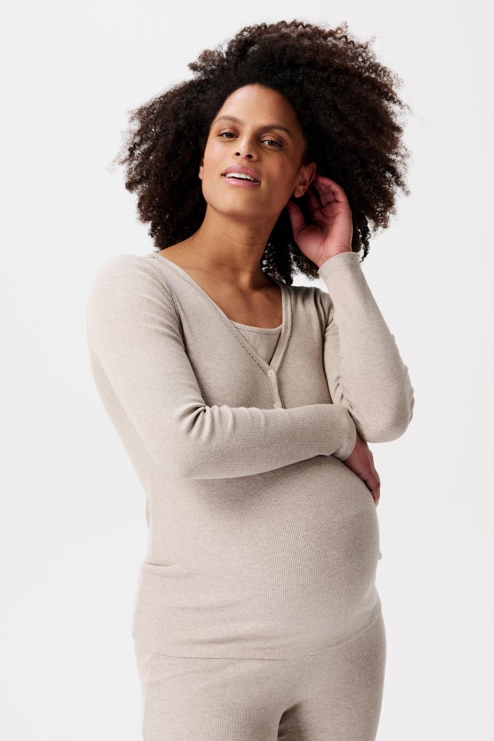 Organic Ripp Umstands- und Stillshirt langarm sand