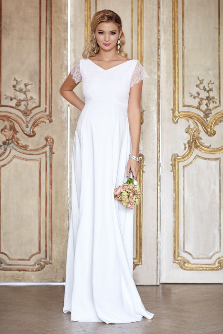 Umstandsbrautkleid mit Spitzenoberteil lang