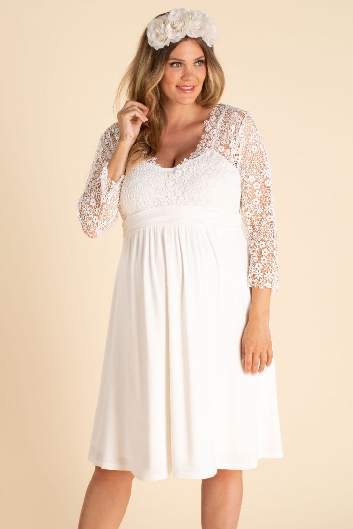 Plus Size Umstandsbrautkleid mit Boho Blumenspitze