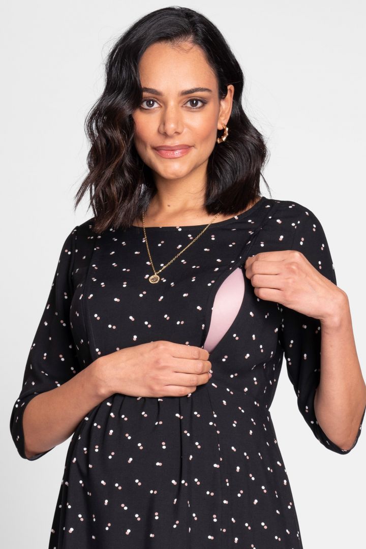 Maternity and Nursing Dress with Dots Print