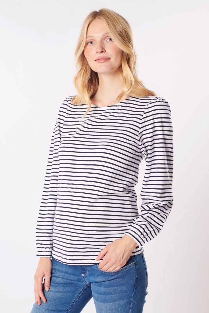 Organic Maternity Shirt with Puff Sleeves striped