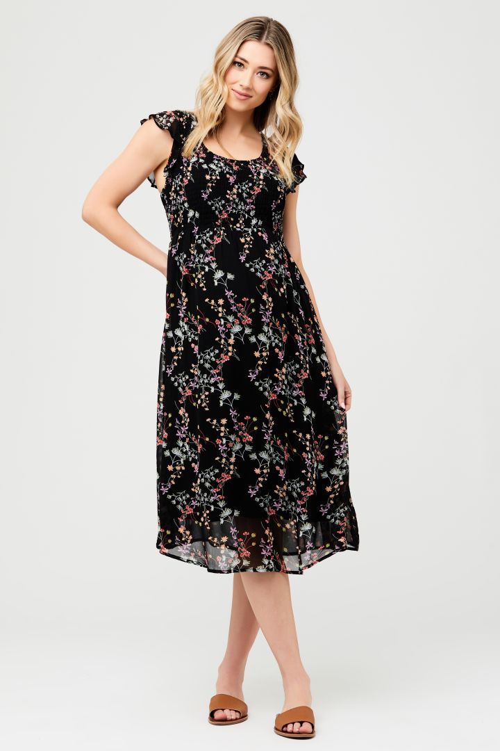 Umstandskleid mit Rüschenärmel und Blumen Print