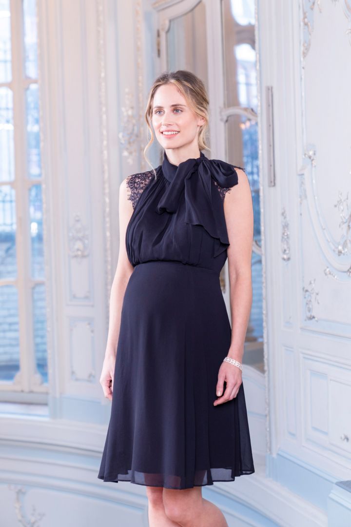 Maternity and Nursing Tie Neck Dress Georgette
