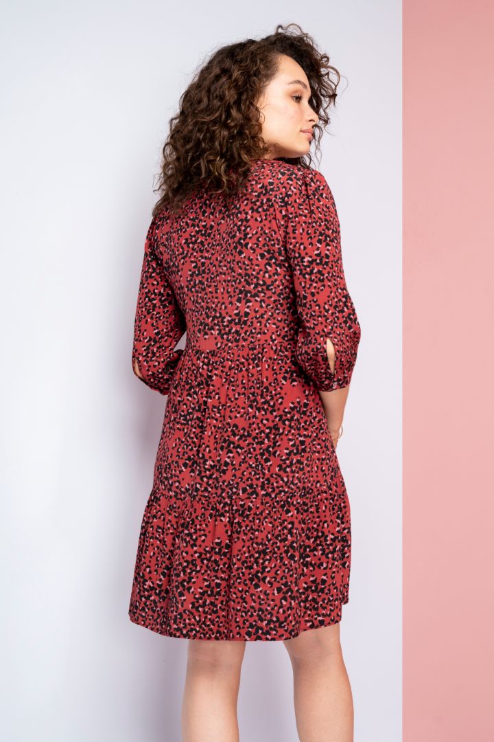 Maternity and Nursing Tiered Dress Leopard red