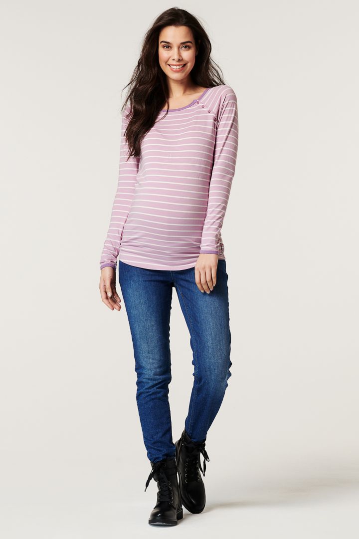 Organic Maternity and Nursing Shirt with Stripes pale purple