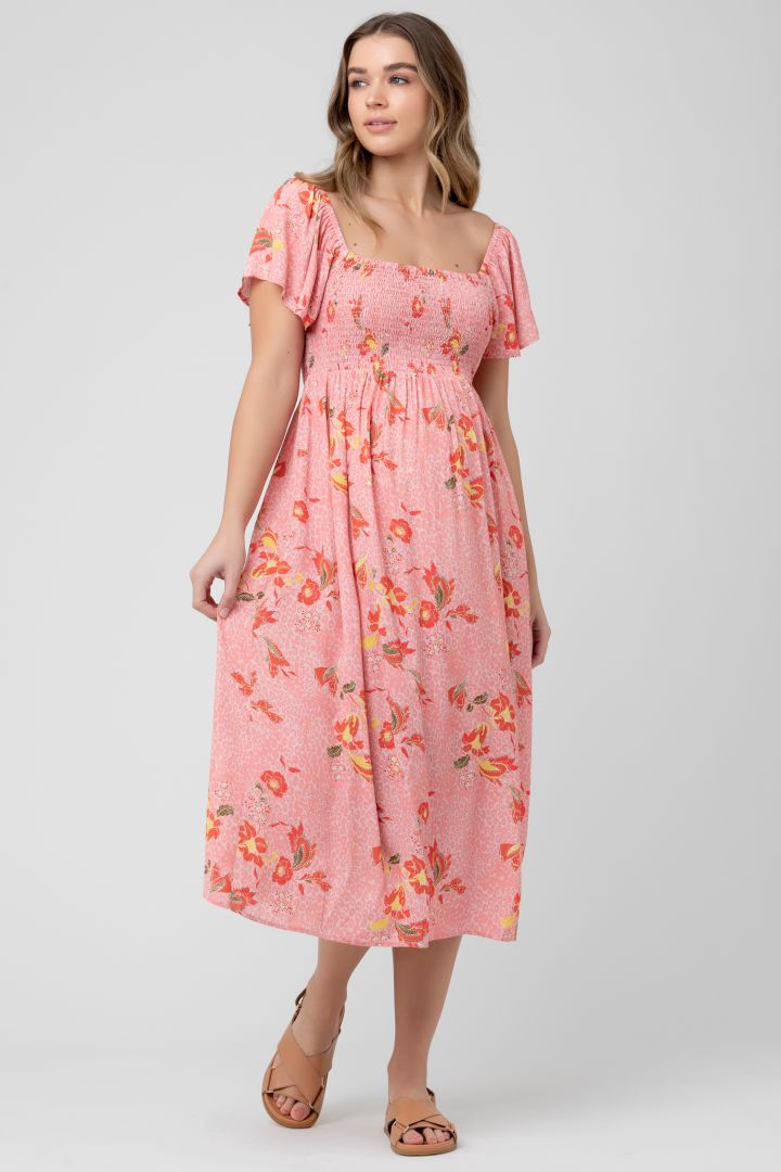 Midi Umstandskleid mit Smock Detail