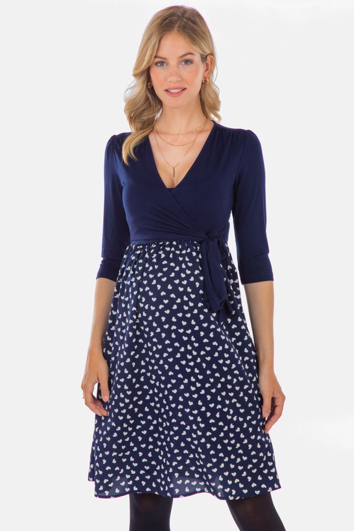 Umstands- und Stillkleid in Wickeloptik mit Herz Print navy