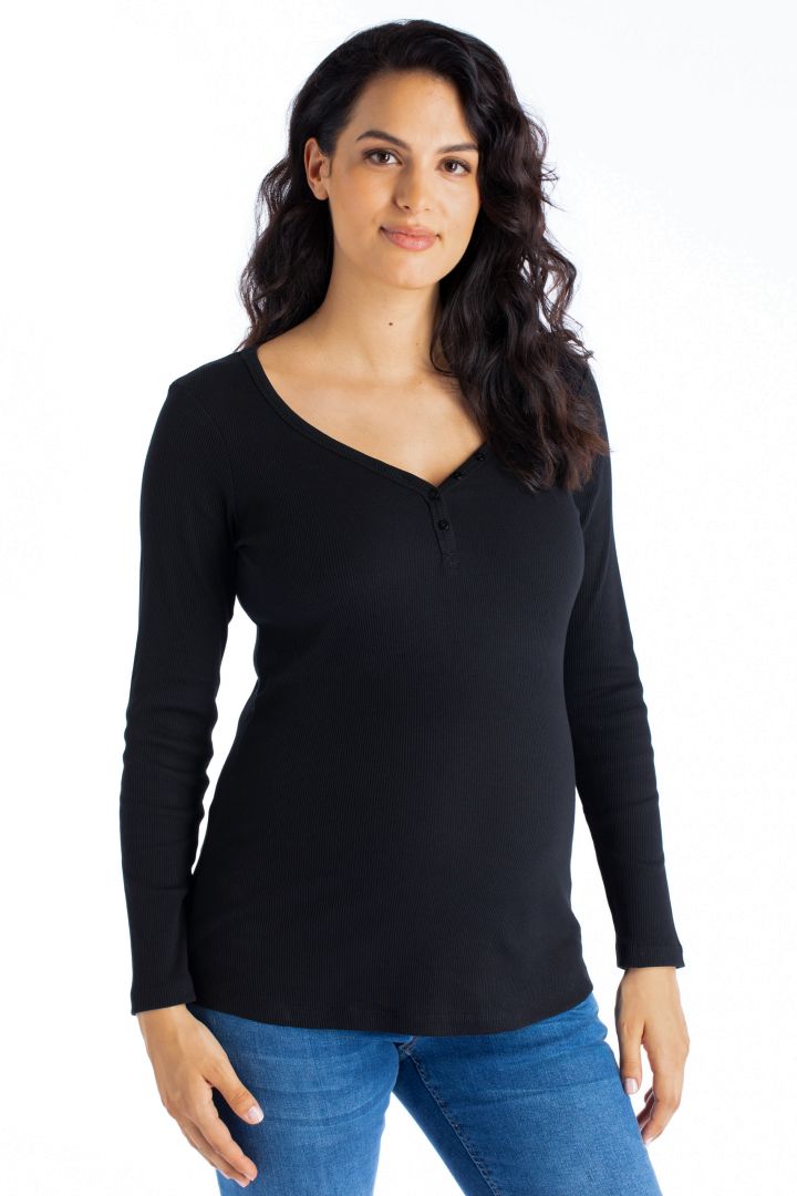 Organic Ribbed Maternity Shirt black