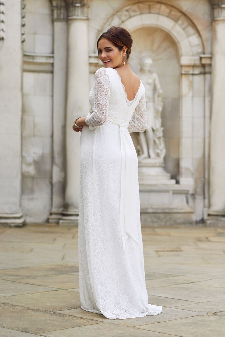 Umstandsbrautkleid mit Spitzenärmeln lang